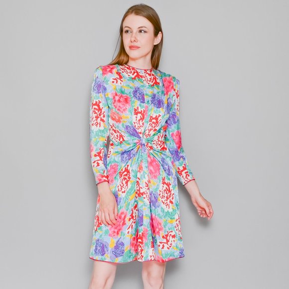 683. VINTAGE Mary McFadden Collection Silk Floral Dress Sz 8 - Picture 1 of 10